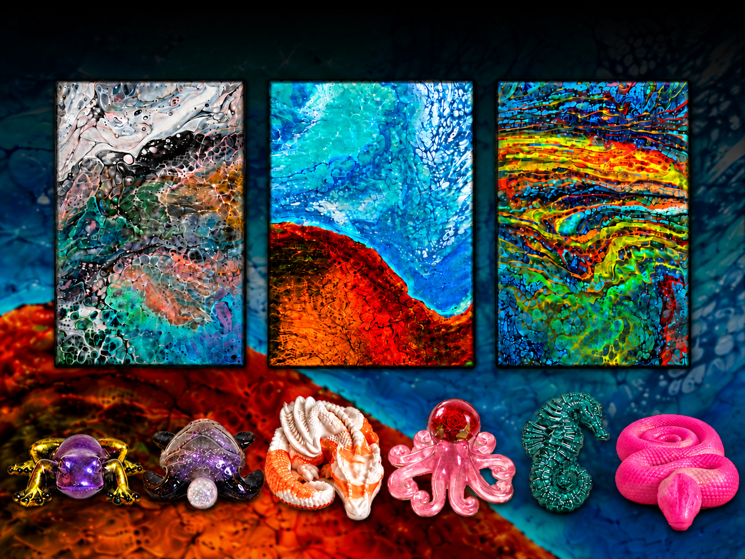 Colorful fluid paintings and decorative resin art from Bolder Fluid Art