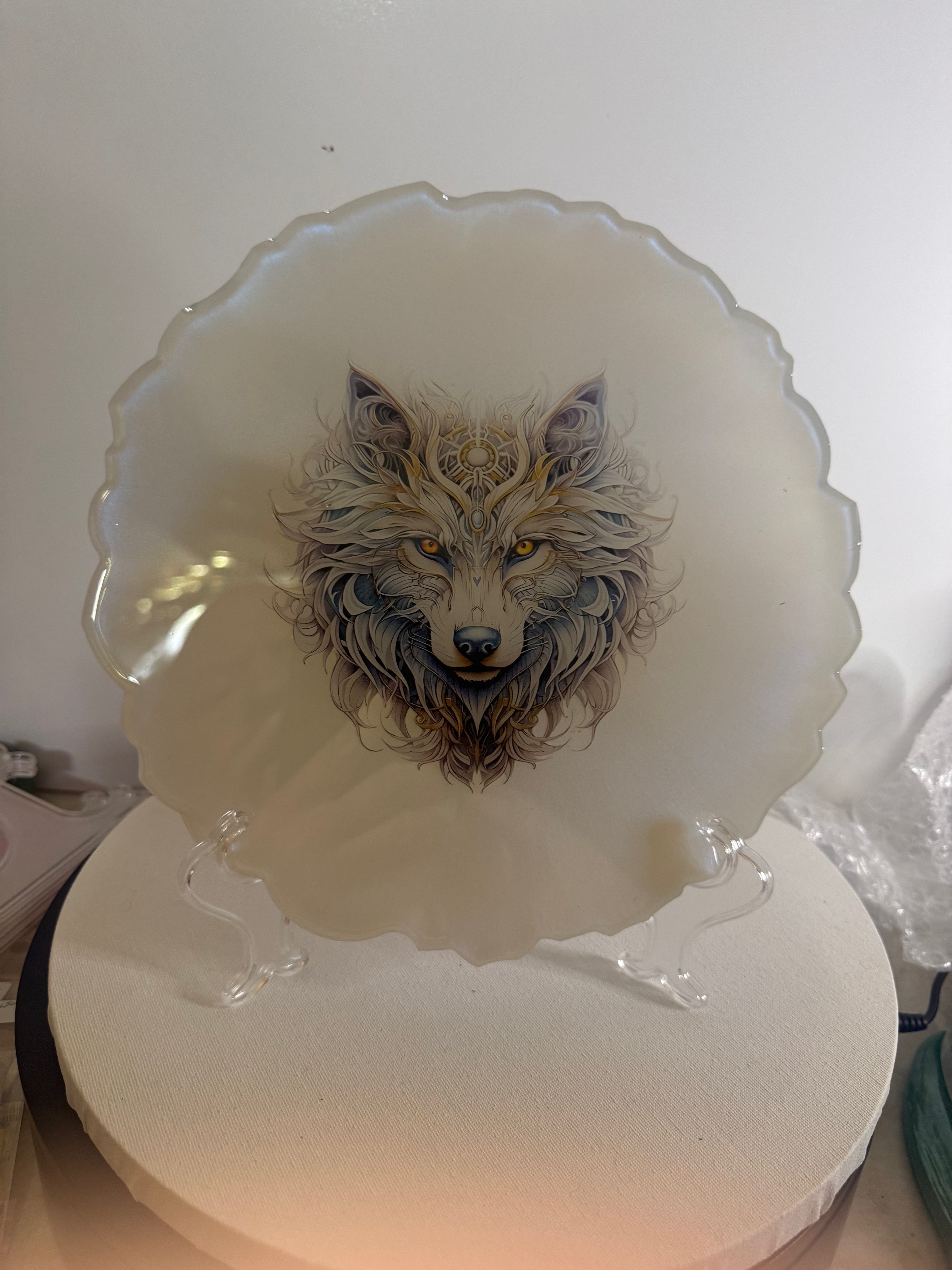 The Celestial Wolf Guardian - Decorative Plate
