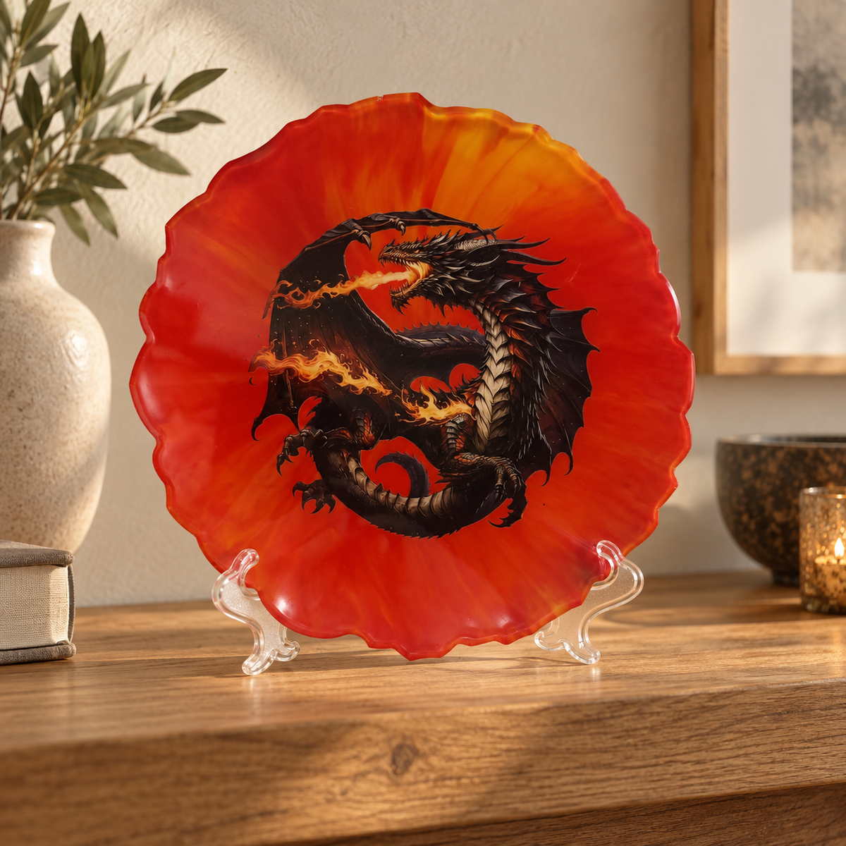 Inferno’s Wrath - Decorative Plate displayed in a home setting — lifestyle mockup