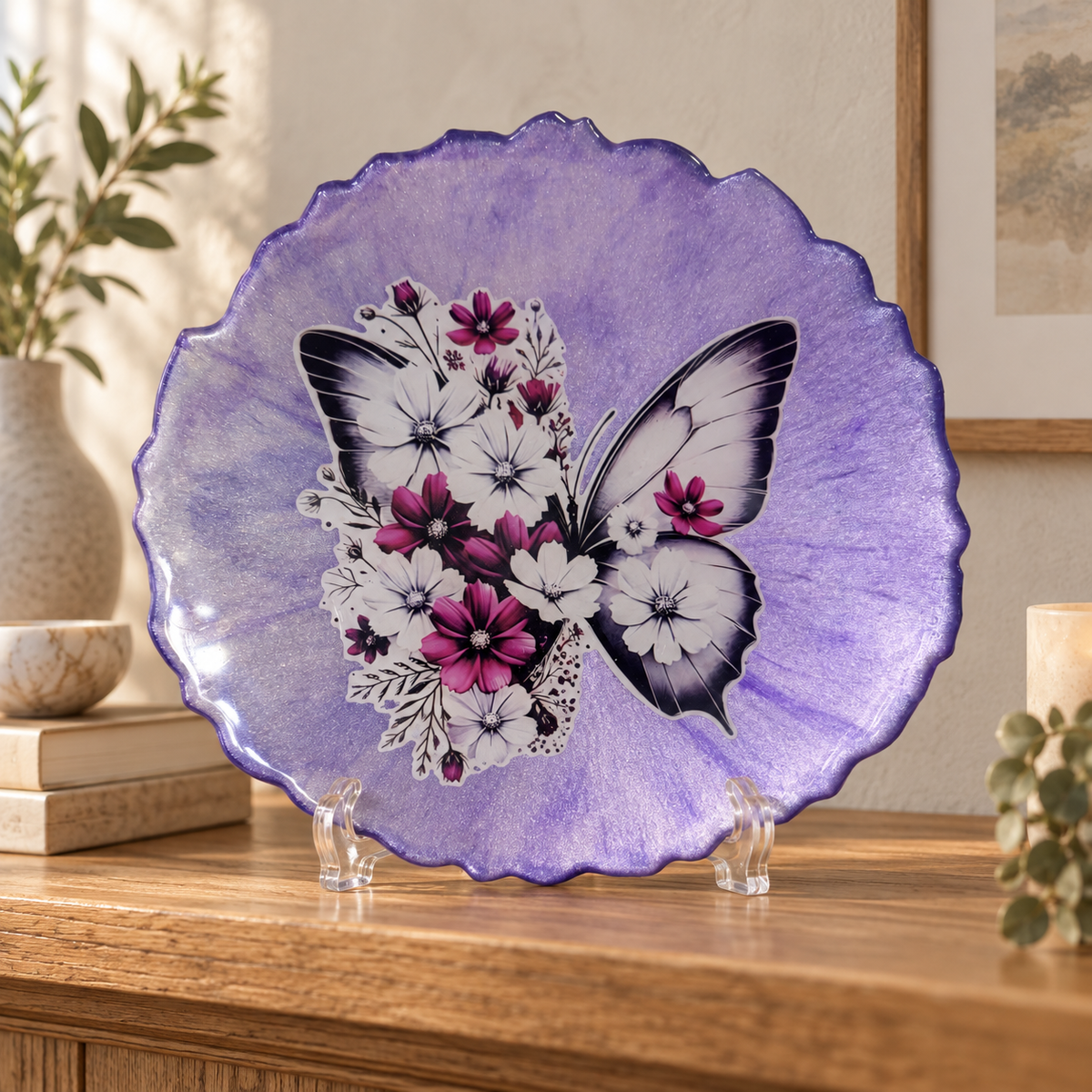 Lavender Butterfly Garden - Decorative Plate displayed in a home setting — lifestyle mockup