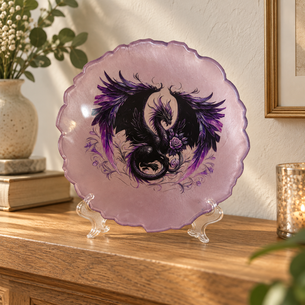 Midnight Rose Dragons - Decorative Plate displayed in a home setting — lifestyle mockup