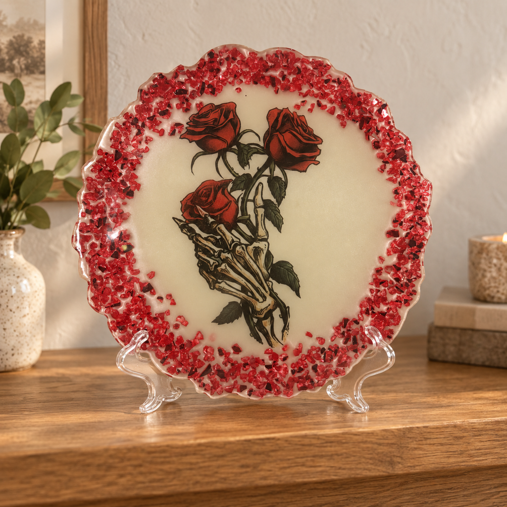 Roses of the Reaper - Decorative Plate displayed in a home setting — lifestyle mockup